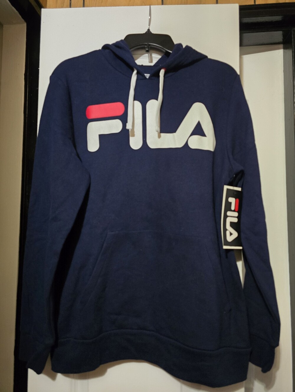 Fila Men's Navy Pullover Hoodie w White & Red Chest Logo - Size Small